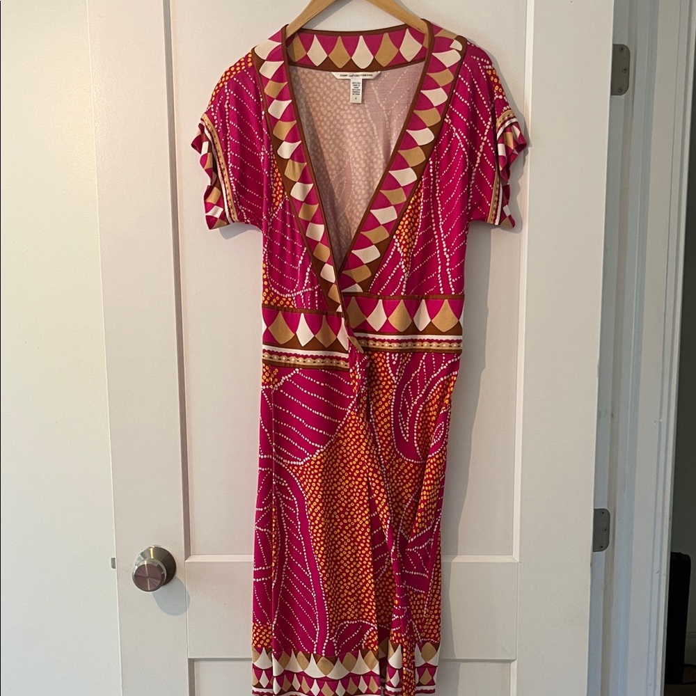 Diane Von Furstenberg Pink and Orange Wrap Dress